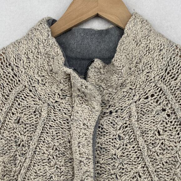 EILEEN FISHER Sweater L Organic Cotton Cozy Twist Two Way Zip Jacket Beige - Picture 6 of 13